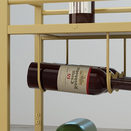 Compact Bar Cart with Spacious Shelves & Easy Assembly - Gold & White Finish - Picture 9 of 10