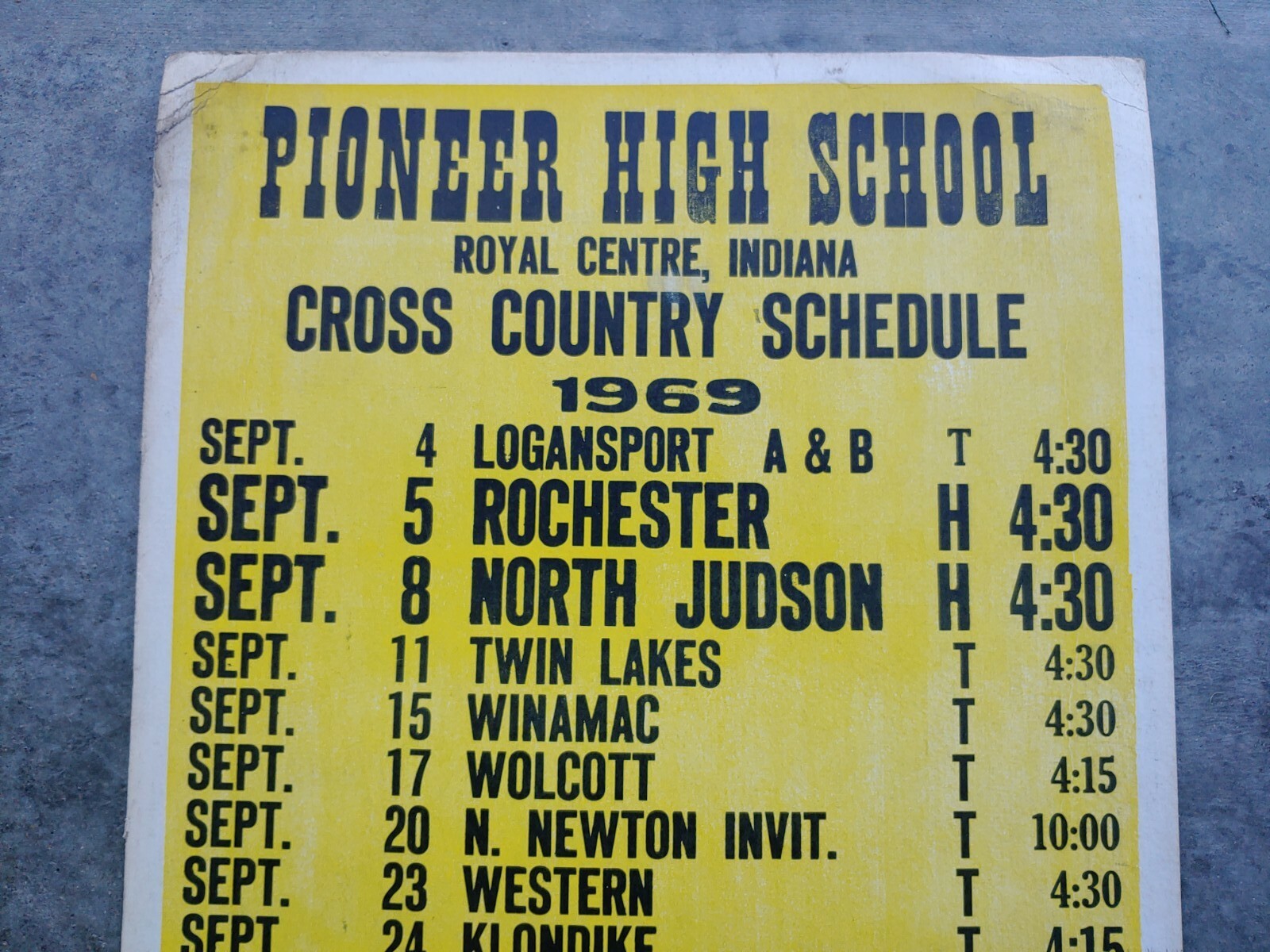 Pioneer High School Royal Centre Indiana Cross Country Schedule Poster