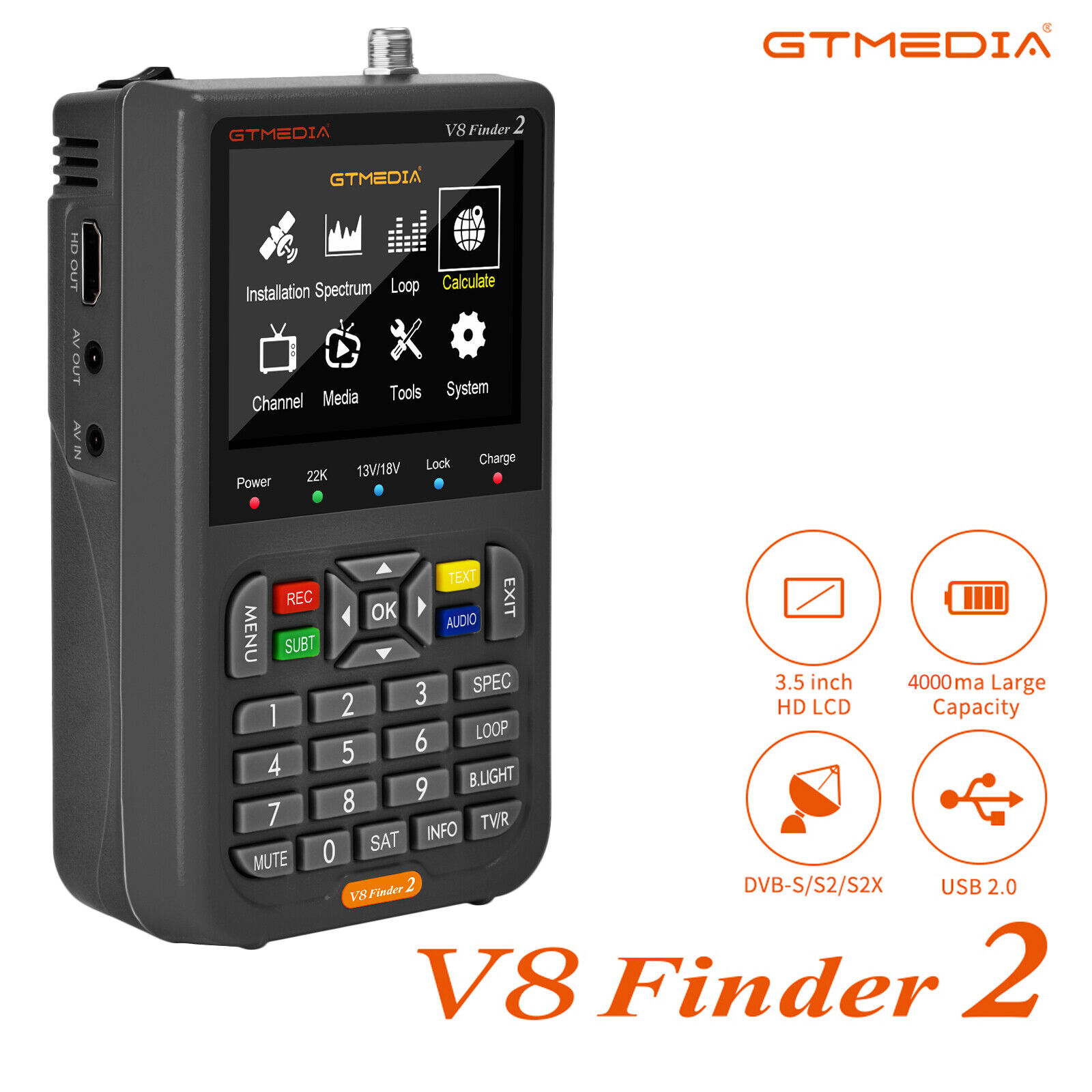 GTMEDIA V8 Sat Finder 2 Finder Satelliten Messgerät DVB-S/S2/S2X 3.5 inch LCD