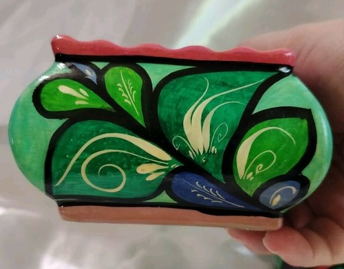 MEXICAN TALAVERA STYLE POTTERY Colorful FLORAL Square TRINKET DISH ~5" H ~VGC - Picture 5 of 13