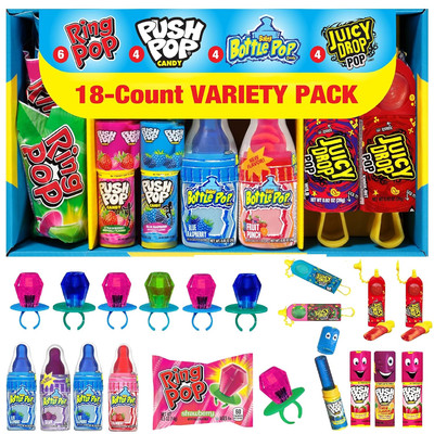 18 Count Assorted Lollipops Variety Pack - Ring Pop, Push Pop, Baby Bottle Pop