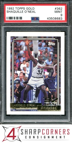1992 TOPPS GOLD #362 SHAQUILLE O'NEAL RC MAGIC HOF PSA 9