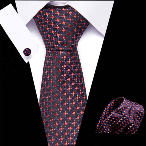 Mens Unique Quality Fashion Pattern Stripe Ties Handkerchief Cufflinks Box Set - Picture 110 of 118