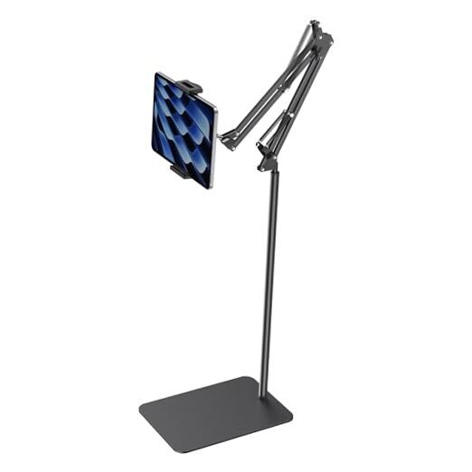 Tablet Floor Stand, Overhead Bed Phone Stand Adjustable Holder Medium Black
