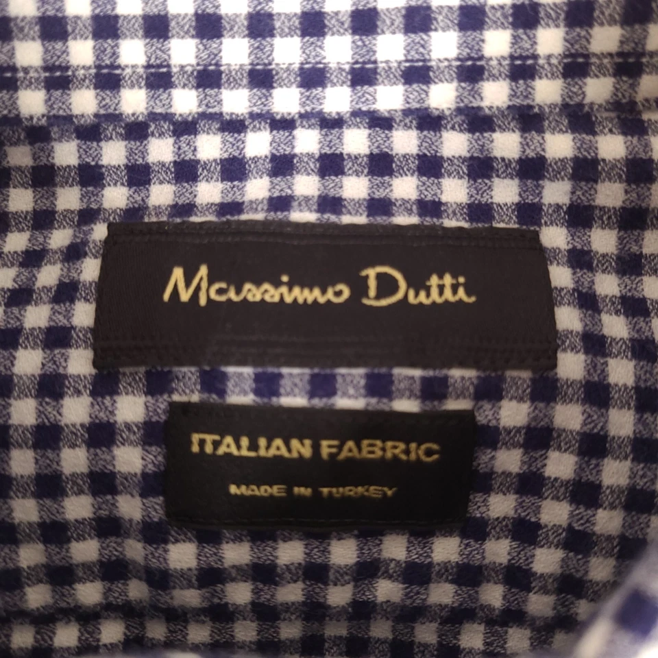 Camisa Massimo Dutti Para Hombre Pequeña Azul Blanca Guinga Cuadros Abotonada Larga Italiana Foto 3 de 4