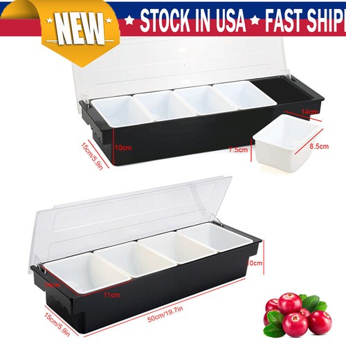Plastic 3/4/5 Compartment Fruit Caddy Tray Bar Top Condiment Dispenser+Lid Kit - Picture 13 of 16