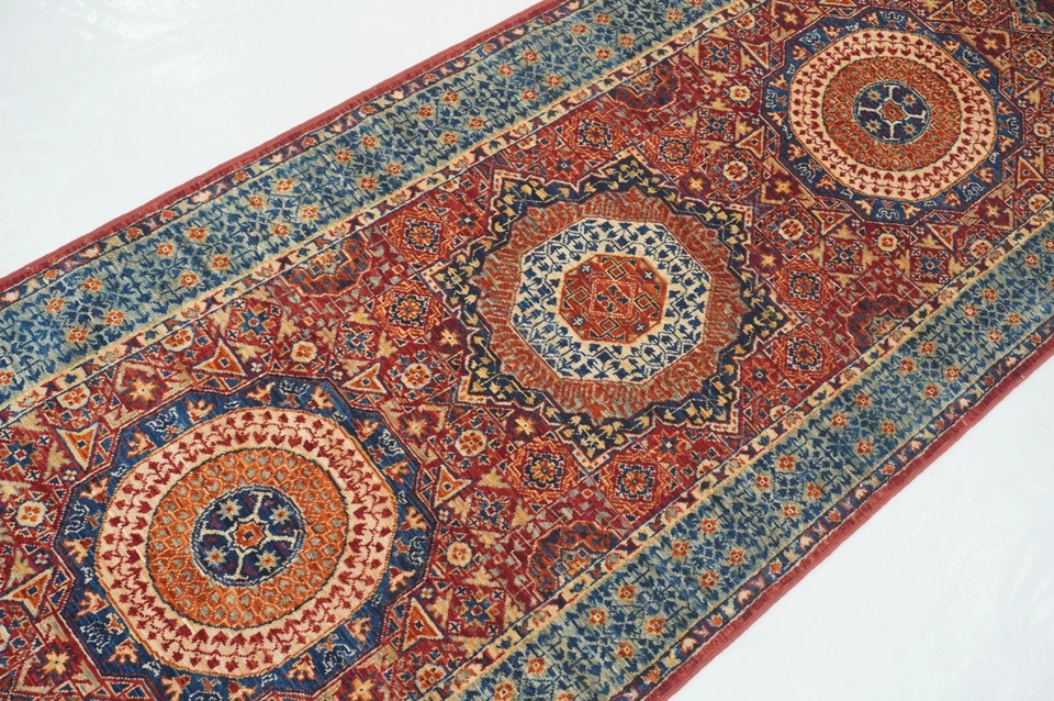 3 x 9 ft Red Turkish Mamluk Fine quality Hand knotted Medallion Runner Rug - Image 3 of 4