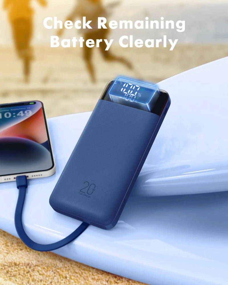 Power Bank 20000mah 20w Fast Charging Portable Charger With Builtin Cables Usb C