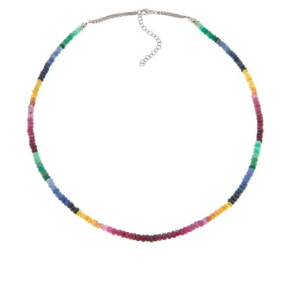 Echter Saphir, Rubin, Smaragd Edelsteine 925 Sterling Silber Perlen Halskette, 20 Zoll