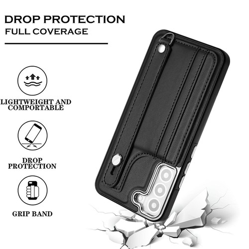 Estuche de cuero con soporte de pulsera para tarjetas ranuras para Samsung Galaxy S24 Ultra/S23 FE - Imagen 10 de 44