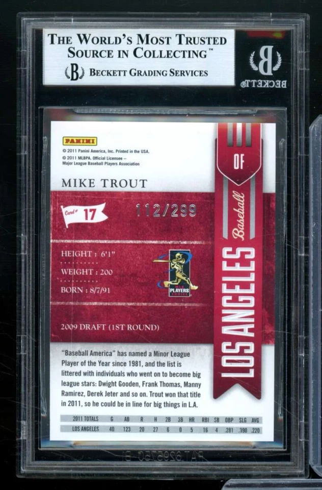 Tarjeta de novato Mike Trout 2011 Playoff Contenders Crystal Collection #17 BGS 9 Foto 2 de 2