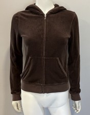 Juicy Couture Brown Velour Zip Up Hoodie Sweater Y2K Women  s Size Small