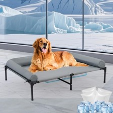 42'' Outdoor Elevated Dog Bed with Pillow, Raised Dogs Bed with Six Support F...