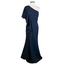 Vince Camuto Women's Formal Dress Size 6 Blue One Shoulder Ruffled Long Gown 