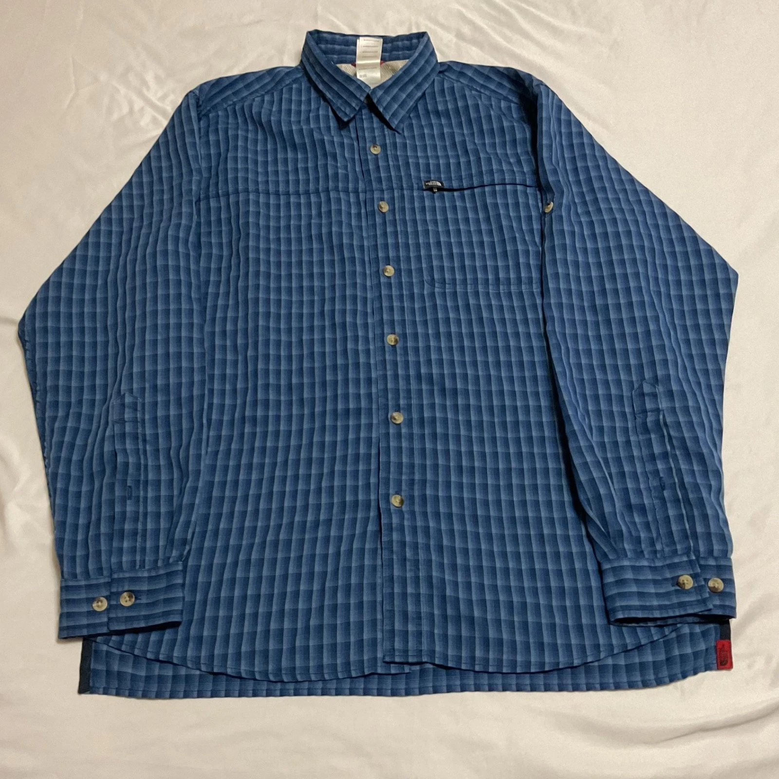 The North Face Button Up Shirt Mens Medium Blue Plaid Long Sleeve Outdoor Hiking