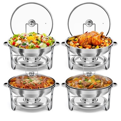 Bluebow 4 Pack Chafing Dish Buffet Set, 5QT Stainless Steel Food Warmer with