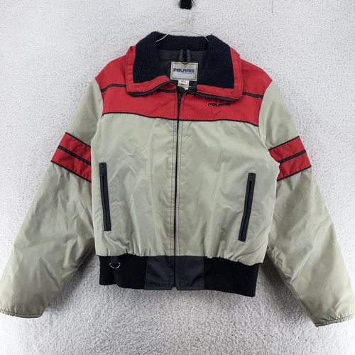 Vintage Polaris Jacket Mens Large Red Gray Winterwear Nylon Snowmobile USA 90s - Picture 2 of 10