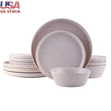 Everyday Dinnerware Set 12 Pieces Service 4 Speckled Stoneware Microwave Safe US