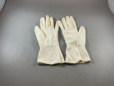 Womens Wrist Length Dress Gloves White Nylon Size M Trim Vintg