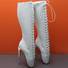 Ballet Ultra High Heel Lace Up Women Knee High Boots Nightclub Mens Pole Dancing