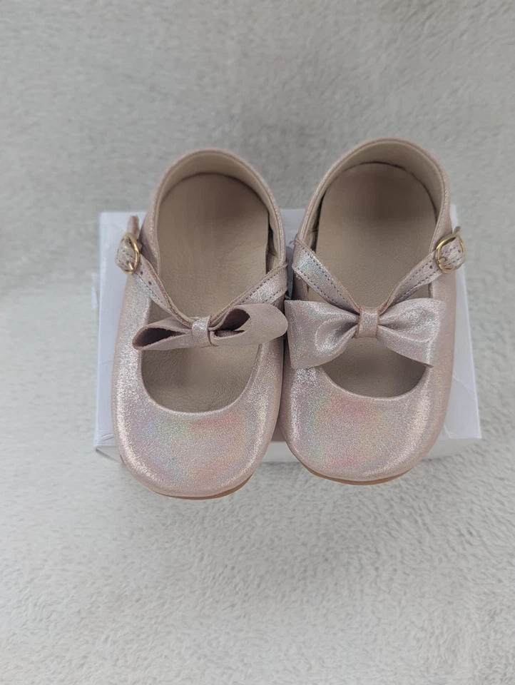 Talla 8T Unisex Niño Ella Bonna Mary Jane Sin Cordones Punta Redonda Brillo Rosa Planos Foto 3 de 4