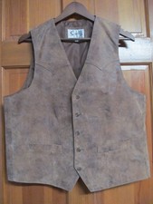 Scully Mens Tan Brown Leather Western Cowboy Vest Size 42 Button Front Yoke
