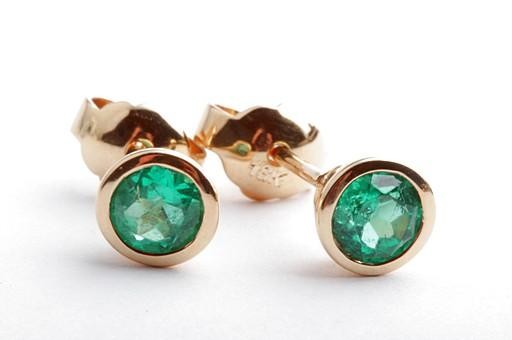 Emerald Earrings 0,72ct 750 Yellow Gold Round Cut Topfarbe Columbia 5mm thumbnail 3