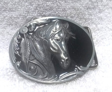 3 D Horsehead Buckle Fine Detail Black Enamel Oval Buckle Great Shape
