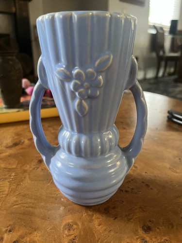 vintage Camark Pottery double-handle vase in Blue 7” Art Deco MCM