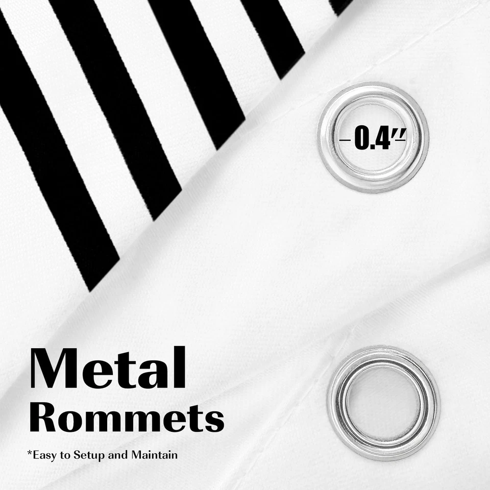 Seasonwood Black and White Tassel Shower Curtain Striped Shower Curtain with - Image 4 of 4