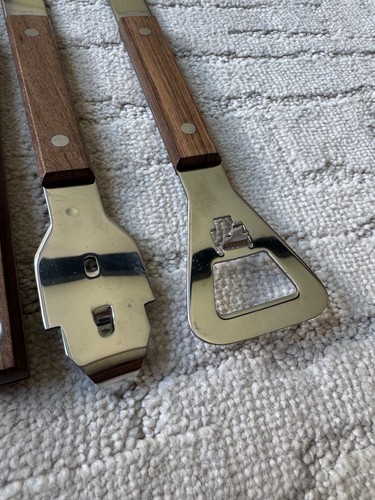 Hoffritz Grill Set 3 Piece Wood Handle BBQ Stainless Steel Fork Spatula Knife - Picture 6 of 7