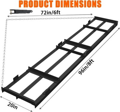 4/6/8Ft Drag Harrow Driveway Grader Behind Lawn Rake for ATV UTV Tractor Mower