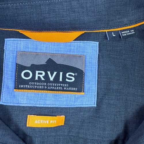 Orvis Mens Tech Chambray Long-Sleeve Work Shirt Size L Black Active Fit UPF 40 - Picture 5 of 7