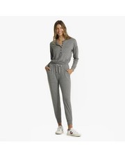 Vuori Lux Henley Jumpsuit Womens Large Long Sleeve Romper Heather Gray 148 MSRP