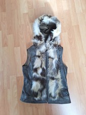 Braun-Schwarze Object Wendeweste mit Kapuze, Kunstpelz und Echtleder