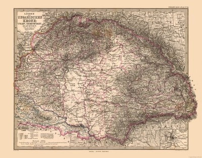 Historic Map - Hungarian Crown Europe - Stieler 1885 - Vintage Wall Art