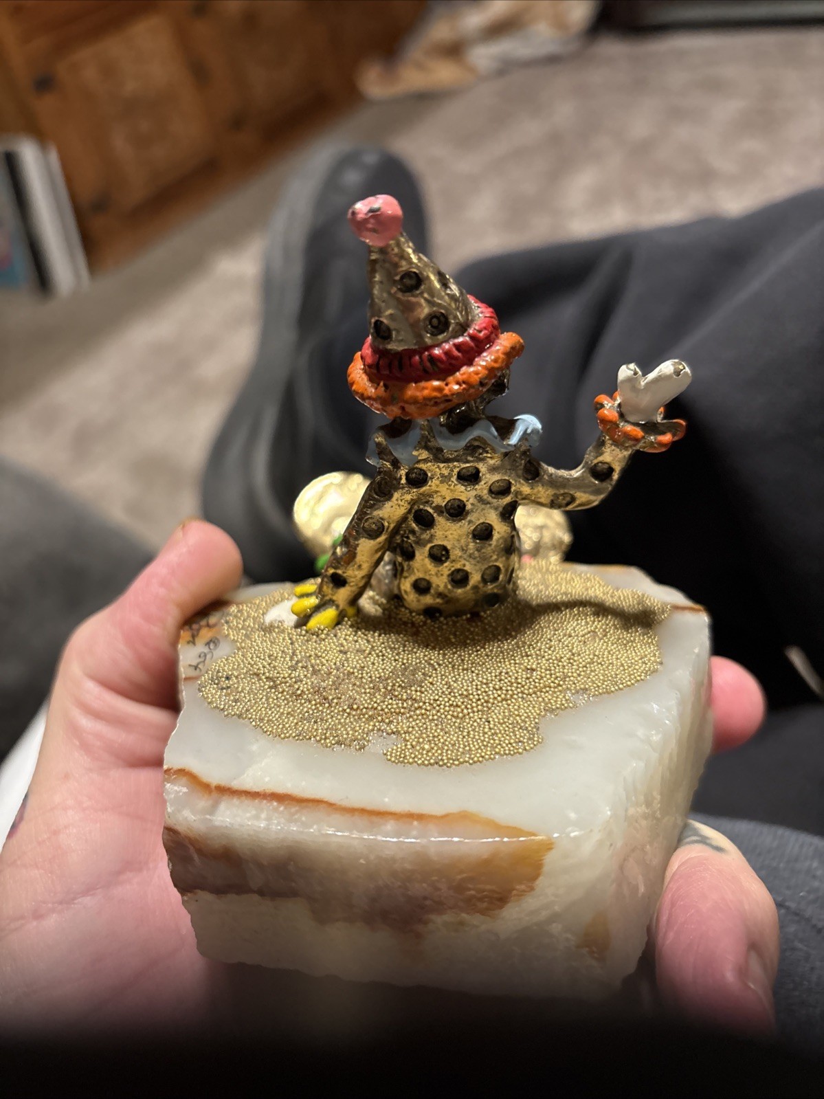 Vintage 1984 Ron Lee Brass Clown on an Onyx Base Signed 4in    His Early Work! thumbnail 4