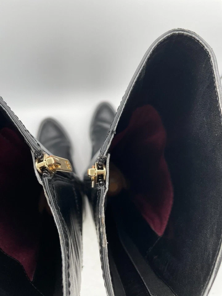 Tommy Hilfiger 骑马靴女式 6M 码黑色标志侧拉链杏仁鞋头皮革 — 第 4/4 张图片