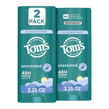 Tom s of Maine Unsecented Aluminum Free Natural Deodorant, 3.25 oz 2 Pack
