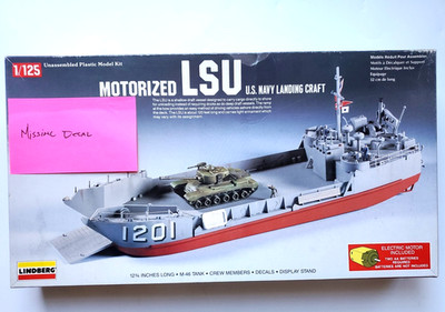Lindberg 1:125 *MISSING DECAL* Motorized LSU US Navy Landing Craft Ship 77413