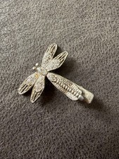 Vintage Dragonfly Hair clip Silver Tone With Rhinestones