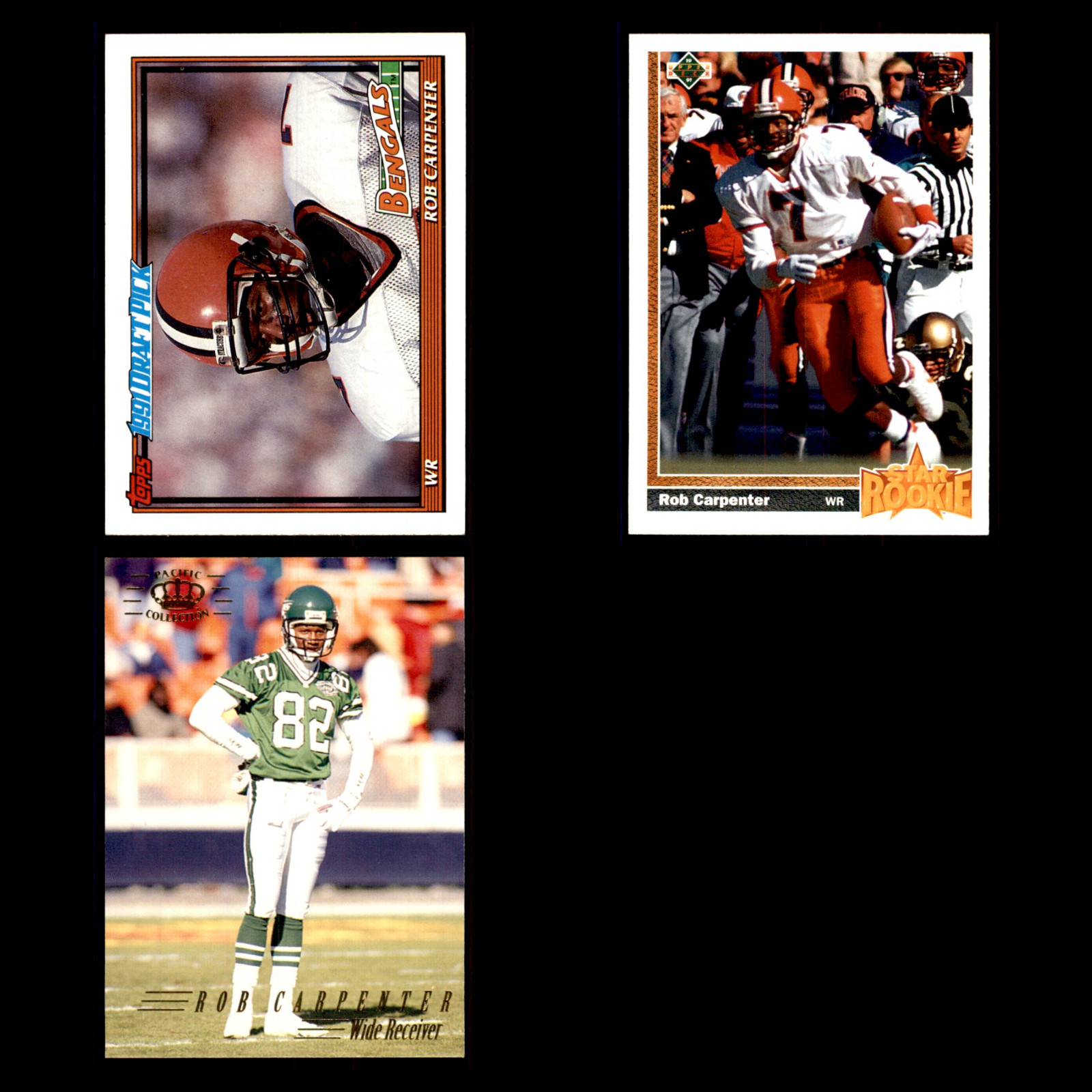 Rob Carpenter Lot 3 Different Football Cards 1991(RC/Rookes) Bengals/NY Jets