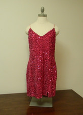 Francesca's Hot Pink Velvet Sequined Dress Back Detail Strech Prom HOCO NWT