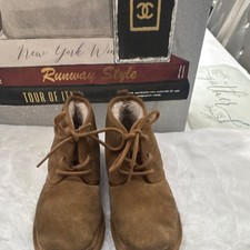 UGG Girls Brown Suede Faux Fur Lined Lace-Up Ankle Bootie Flat Boots