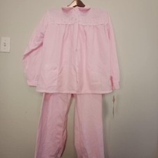 Vtg Katz W/Tags PJs Wns Lg Pink Embroidered Flowers Eyelets PJ's 2 Piece Granny