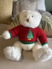 Vintage 2002 White Teddy Bear Plush With Christmas Sweater TY Holiday Plush