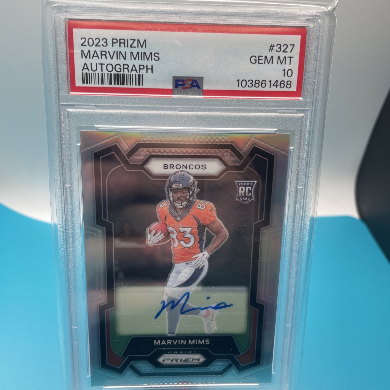 2023 Panini Prizm Marvin Mims Auto RC Silver Rookie #327 Broncos PSA 10  Gem MT