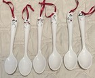 Set Of 6 Vintage William Sonoma Ceramic Snowman Spoon Christmas Ornaments