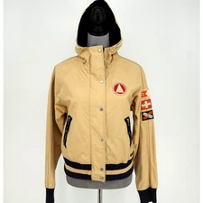 Gaastra Supplies Jacket Womens Medium Tan Hooded Full Zip Snaps Pockets Bomber