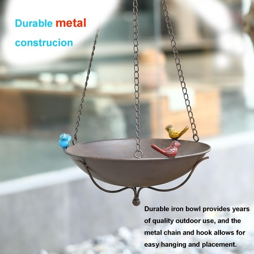 Hanging Bird Baths for Outdoors 11"Iron Birdbath Feeder Bowl for Garden Yard - Picture 2 of 6